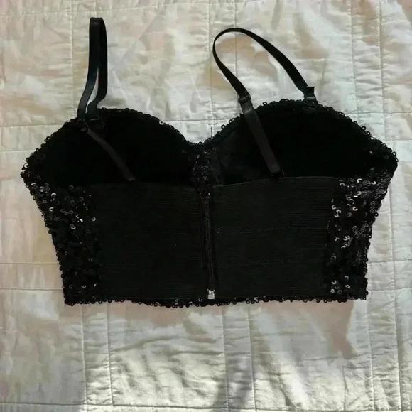 Wet seal black sequin corset top women’s size medium gothic crop dainty - Picture 6 of 7